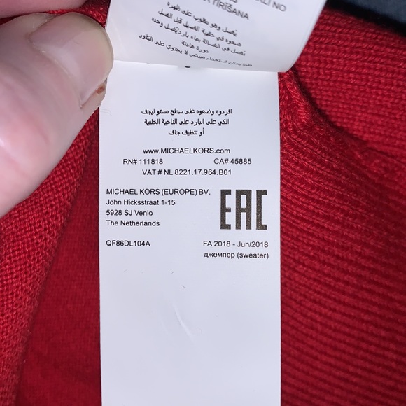 Michael Kors Red Holiday gold studded mock-neck cold shoulder Sweater L luxury - Picture 10 of 11